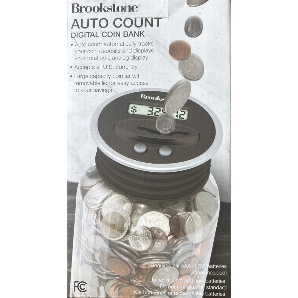 Brookstone Auto Count Digital Coin Bank Tracks Displays Coin Total NIB